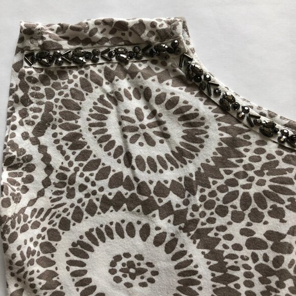 Ann Taylor LOFT Beaded Boatneck Taupe & White Tee - Picture 4 of 7
